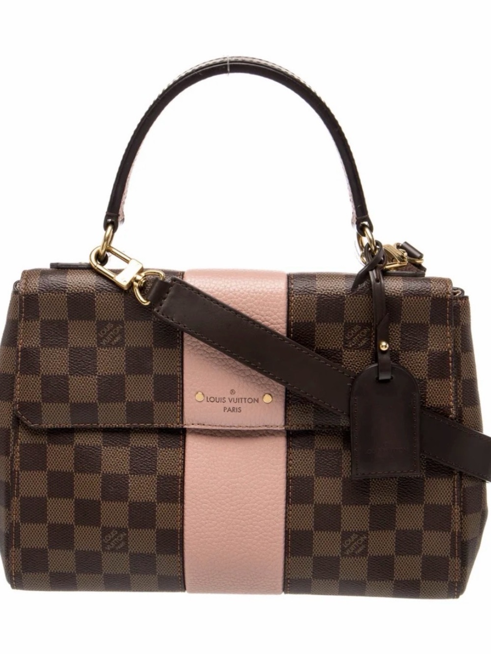 Louis Vuitton Brown Damier Canvas Satchel with Pink Center Stripe